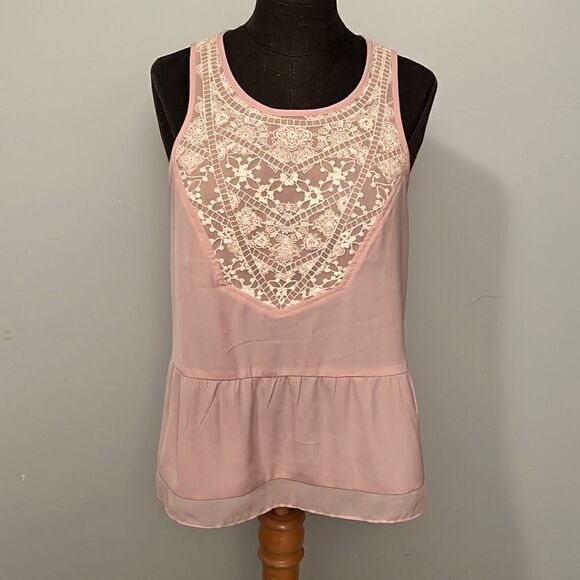 American Eagle Outfitters Pink Lace Front Sheer Tank - Picture 1 of 9